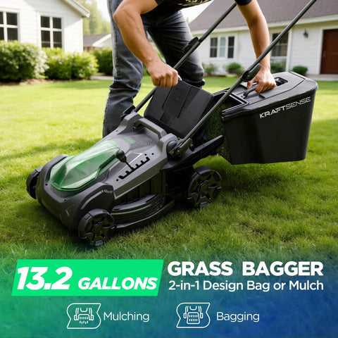 18 Inch Cordless Lawn Mower With 40V Self Propelled Power, 2x5.0Ah Batteries And Charger, Brushless Motor, 2 In 1 Mulching And Bagging, 6 Position Height Adjustment, Built For Small To Medium Yards, Gas Like Power Without The Fumes. 13.2-gallon grass bagger