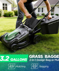 18 Inch Electric Cordless Lawn Mower With 40V Battery Pack, Brushless Motor, 2x5.0Ah, Dual Function Mulching And Bagging, 6 Height Positions, Gas Like Power Without The Fumes For Small To Medium Yards with grass bagger attached