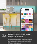 RGB LED Light Strip With Music Sync, 32.8ft Of Colorful Ambiance in kitchen with phone app showing lighting effects