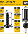 Product size information for Real Deal 1/4-20 By 1 Inch Flat Head Socket Cap Screws And Barrel Nuts Kit. Includes dimensions and details.