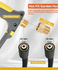 Connections for Dual Connector Foam Cannon Gun For Pressure Washer Quick Connect One Quarter Inch Dual Mode Foam And Water Spray Car Wash Soap Cannon Kit With 5 Nozzle Tips For Fast Easy Car Wash Results, showing M22 adapter and hose ends.