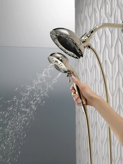 Hand adjusting 5-Spray In2ition Dual Shower Head With Handheld Spray, H2Okinetic PowerDrench for 3X Coverage, Magnetic Docking, Polished Nickel