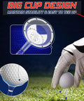 Close-up of unbreakable three and a quarter inch transparent acrylic golf tees with big cup and eight prongs on grass.