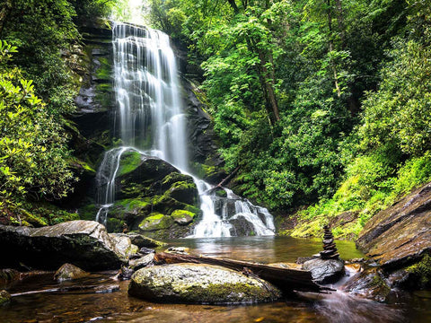 Huge 108 By 75 Inch Cascading Waterfalls In Forest Wall Mural For Bedroom Living Room And Kids Room Non Self Adhesive 5 Piece Set Large Silk Material Wallpaper Decor Easy Install In Five Sections depicting lush green forest and serene waterfall scene