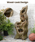 Outdoor 5 Tier Cascading Water Fountain With Realistic Tree Trunk Look, Resin Imitation Wood, LED Accent Lights, garden