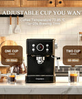 Next Level 20 Bar Espresso Machine With Silky Milk Frother And Heavy Duty Steam Wand 1100 Watt Compact Coffee Brewer Pulls Killer Aromatic Shots In Sleek Black Finish For Your Kitchen Setup on a kitchen counter with coffee brewing details.