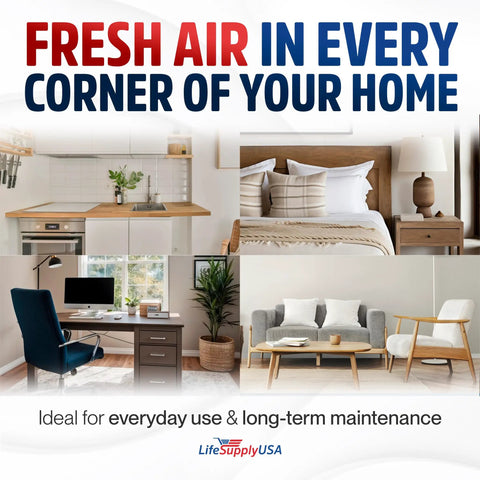 Fresh air promotion for 20x30x1 Go To Electrostatic Air Filter MERV 8, ideal for homes, showing various indoor spaces with clean, fresh ambiance.
