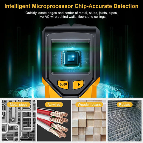 Rock Solid 5 In 1 Stud Finder Wall Scanner With HD LCD Display And Smart Chip Tech For Slick Center And Edge Detection On Wood Metal AC Wire Joist And Pipe Jobs Hassle Free