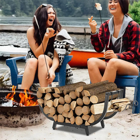 30-Inch Curved Firewood Rack, Heavy-Duty Steel Log Holder For Indoor And Outdoor Use, Keeps Wood Tidy On Patios And Small Spaces