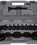 8625 Front Wheel Drive Bearing Adapter Kit for Quick Bearing Swap in open gray case, showing parts organization.