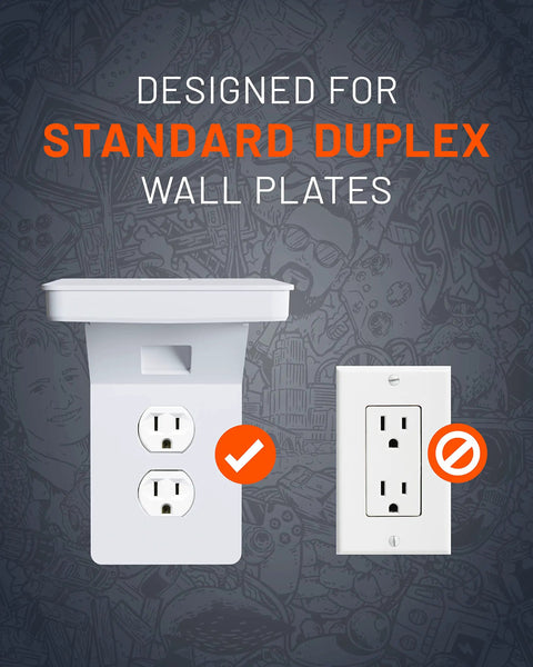 Outlet Shelf for Standard Outlets With Built In Cord Storage And Room For Bulky Plugs Quick Install visual guide