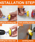 Installation steps for 64 Piece 2 Inch Sanding Disc Pad Kit With Hook And Loop Backing, Grit Range 180 To 3000, Sponge Sandpaper