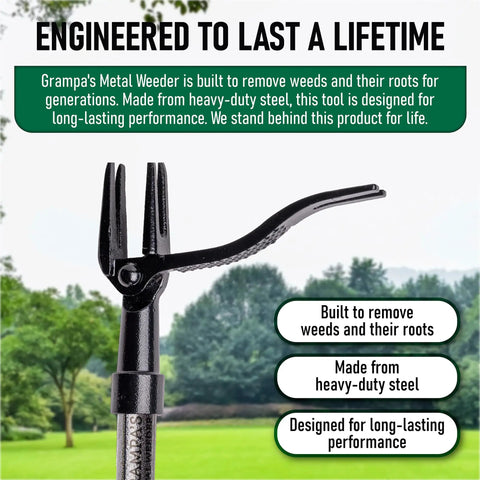 Stand Up Weed Puller Tool With Heavy Duty Steel Long Handle 45 Inch Reach For Easy Weeding And Back And Knee Friendly No Bending Lawn And Garden Cleanup All Steel Construction For Durable Use And Simple Twist Together Assembly, steel 4-claw head
