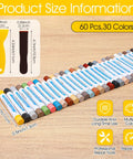 All In One Wood Repair Kit With 60 Plus 2 Pcs, 30 Color Wax Filler Sticks And Scrapers displayed on a wooden surface.
