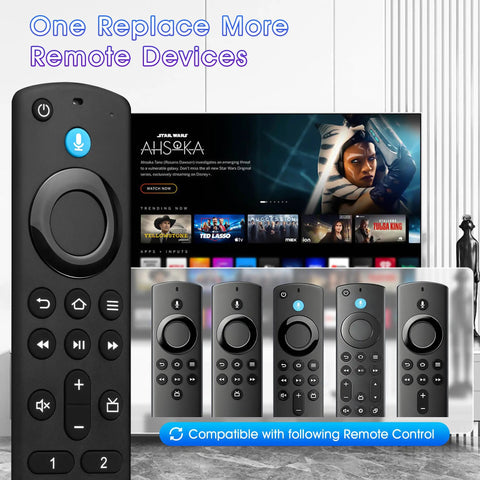 Universal Replacement Remote For Streaming TV Devices Like TV Stick And Cube, compatible with Insignia Pioneer Smart TVs.