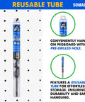 Front view of auger drill bit for wood, 1/2 in x 12 in, hex shank, Somada reusable tube on pegboard