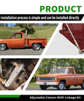 Adjustable Column Shift Linkage Kit ACA-1800 installed on classic orange truck for 350 400 700R4 4L60 4L60E 4L80E