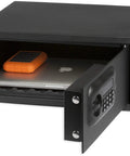 Digital Laptop Safe With Tamper Alarm And Silent Operation, Black Matte Finish, Deluxe Egg Crate Bottom Pad, open showing contents