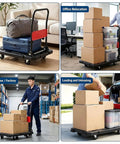 Heavy Duty Foldable Platform Cart Push Dolly Built Tough For Moving Heavy Loads Portable Black Push Cart With Smooth Roll Wheels Ideal For Home Garage Warehouse And Job Sites. used with luggage and boxes in home, office, warehouse, and loading tasks
