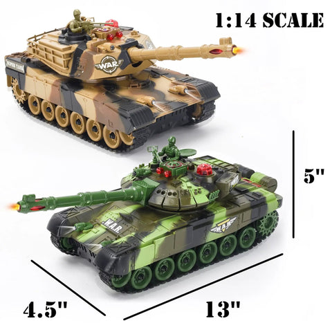 Two Pack Remote Control Battle Tanks One Twenty Four Scale With Lights Realistic Sounds Life Indicators Dual Controllers