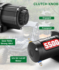 Heavy Duty 5500 Lb Electric Winch For Atv Utv With 12 Volt Motor And Waterproof Design showing clutch knob and details.