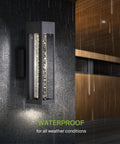 Lit Bubble Glass Tube Wall Sconce With Crystal Look, 12W LED, mounted on wet outdoor wall, showcasing waterproof feature