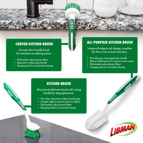 Ultimate Scrub Brush Kit Three Piece All Purpose Cleaning Set For Kitchen Sinks Basins And Dishes With Tough Nylon And Polymer Bristles And Easy Grip Handles For Quick Deep Cleaning