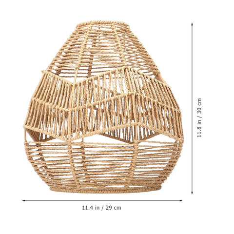 Natural Rattan Woven Pendant Lamp Shade With Hemp Rope Cover, 11.8x11.4 inches, Round Wicker Hanging Light, Rustic Boho Chandelier