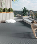 Commercial Drainage Mat 3x10 Ft 0.22 Inch Thick Grippy Non Slip PVC Floor Rug on patio with plants and chair