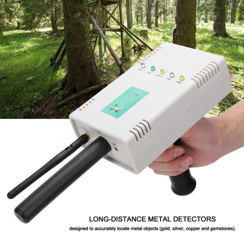 Person holding Portable Underground Metal Detector For Treasure Hunters Long Range 0 To 1200 Meters Handheld Pin Pointer outdoors