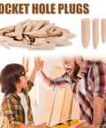 Top Shelf 80 Piece Wood Pocket Hole Plugs In 4 Assorted Sizes For Hiding Screw Heads and Tight Furniture Repair, showing assorted wooden dowels.