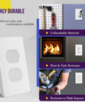 Screwless 1-Gang Wall Plate Covers showcasing unbreakable material and heat resistance, 10 pack, glossy white, SI8821-W.