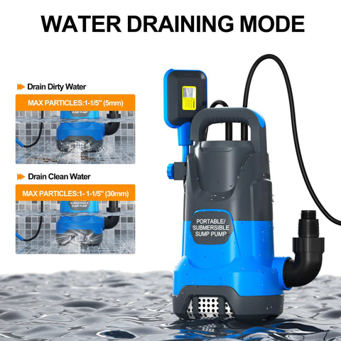 Portable Submersible Sump Pump 1HP Automatic Water Transfer For Clean And Dirty Water With Float Switch 4000 GPH shown in water