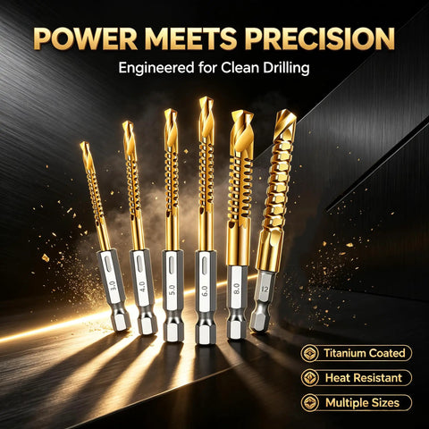 6 Piece Titanium Coated HSS Twist Drill Bit Set With Hex Shank And Serrated Tips For Drilling Wood, Plastic Plywood, And Thin Metal Projects Like A Pro In Your Workshop, sizes 3-12
