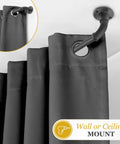 Industrial Pipe Curtain Rod In Textured Black Five Eighths Inch Diameter Adjustable Forty Eight To Eighty Four Inches Rugged Yet Sleek For Loft Style Windows Durable For Indoor Or Covered Outdoor Use Light To Medium Curtains shown in wall mount setup with black curtain panels.