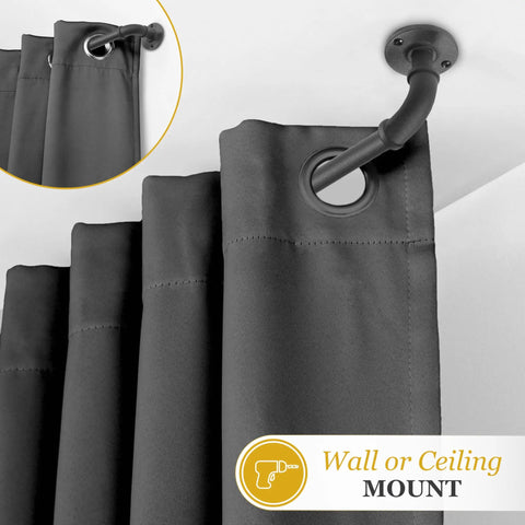 Adler Curtain Rod In Black Finish Heavy Duty Five Eighth Inch Diameter Textured Steel Industrial Pipe Style for wall or ceiling mount