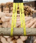 Two Pack Beefy 10 Ft Nylon Lifting Slings 1 Inch Wide Heavy Duty Web Straps With Flat Eye Ends holding a log in construction site