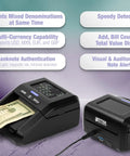 Portable Counterfeit Money Detector With LCD Display, Infrared and Magnetic Detection, Multi Currency Support on table