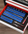 Magnetic Socket Organizer Kit Three Piece For Half Inch, Three Eighths Inch, And Quarter Inch Drive Sockets in toolbox drawer