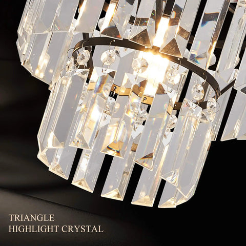 Crystal Raindrop Mini Chandelier Semi Flush Mount Ceiling Light For Hallways Bars Kitchens Dining Rooms And Living Rooms, E26 Bulb Compatible, close-up view of the sparkling crystal drops.