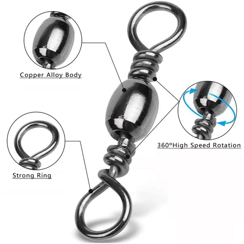 Heavy Duty 300 Piece Box Fishing Barrel Swivels With Solid Ring Copper And Stainless Steel Construction Extra Strong Solid Fishing Connectors Anti Rust Quick Connect Tackle Kit Sizes 2 4 6 8 10, copper alloy body and strong ring