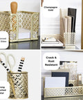 Dope Gold Desk Organizer Set 6 Piece Metal Office Accessories With Mail Sorter Pen Cup Sticky Note Holder Magazine Rack