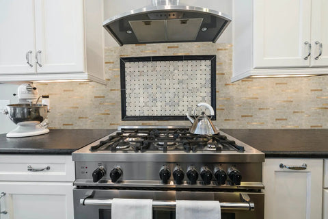 Peel And Stick Marble Backsplash Tile 10 Sheets In Marble Stone Beige With Vintage Golden Stripes in modern kitchen wall
