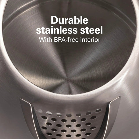 Close-up of Electric Tea Kettle 1.7 Liter Cordless Boiler With 1500 Watts For Fast Boiling Auto Shutoff And Boil Dry Protection Stainless Steel