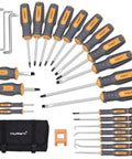 26 Piece Magnetic Screwdriver Set Kit With Heavy Duty Precision, Stubby And Angled Offset Drivers, Torx Star Bits, Roll Bag