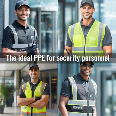 Rock Solid High Visibility Security Vest Crafted For Day Shift Crews With Full Zipper Front Five Spacious Pockets And Bright Reflective Tape That Keeps You Clearly Visible Meets Ansi Safety Rules In Jet Black Xl on security personnel.