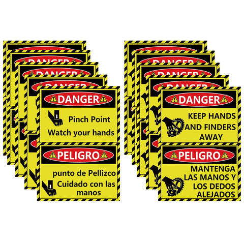 Bilingual Danger Pinch Point Watch Your Hands Sticker Set With Hands And Fingers Away Warnings 5x3.5 inch safety decals