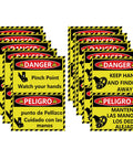 Bilingual Danger Pinch Point Watch Your Hands Sticker Set With Hands And Fingers Away Warnings Five By Three And A Half Inch