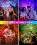 People enjoying Galaxy Star Projector Night Light With App Remote Dope Nebula Sky Projection, suitable for family and kids.
