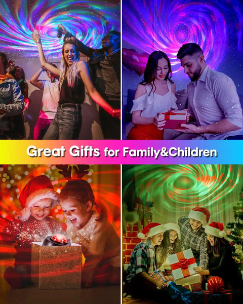 People enjoying Galaxy Star Projector Night Light With App Remote Dope Nebula Sky Projection, suitable for family and kids.